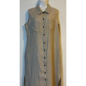 Valerie Stevens Pure Linen Button-Down Sleeveless Lagen Look Shirt Dress Size 16